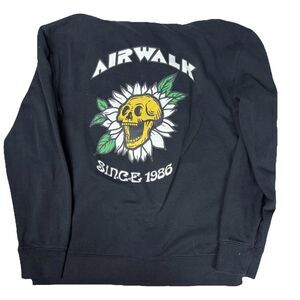 Airwalk Hoodie Mens Medium Black Full Zip Skull Flower Graphic Y2K Grunge Skater